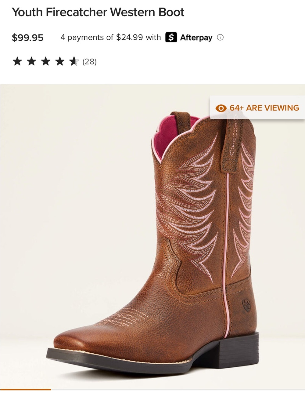 Ariat - Firecatcher Western Brown Kids Cowboy Boots with Pink Accents - Picture 10 of 10
